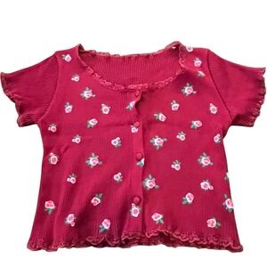 A38-Red flower print baby-t with ruffled details #y2kfashion #floral